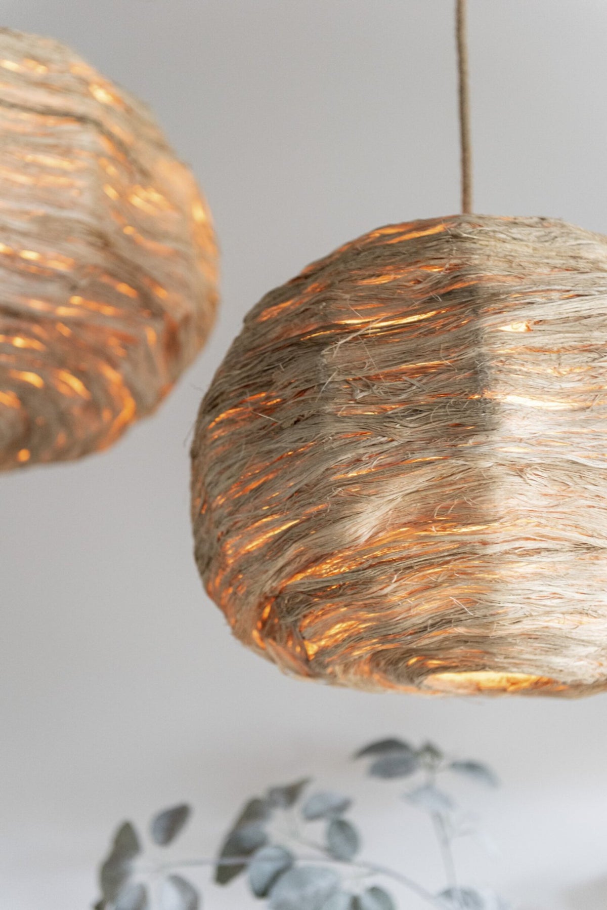Large natural banana leaf globe pendant light