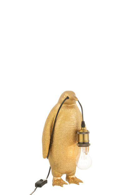 Petite lampe de table pingouin en résine dorée