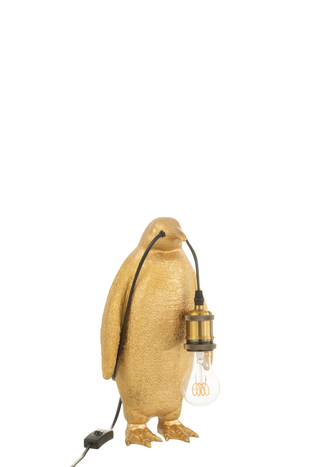 Petite lampe de table pingouin en résine dorée