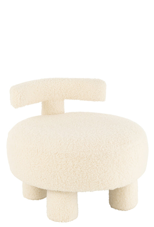 Stool Round With Chairback Bouclé White