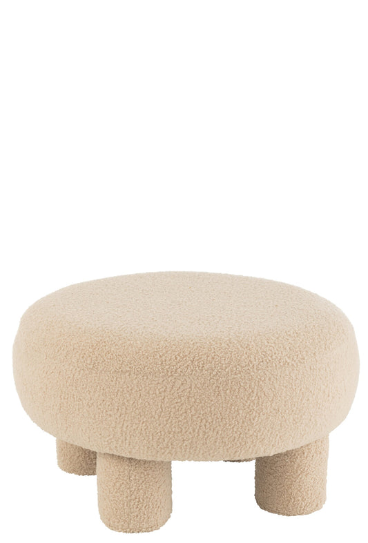 Stool Round Teddy Legs Bouclé Warm Beige