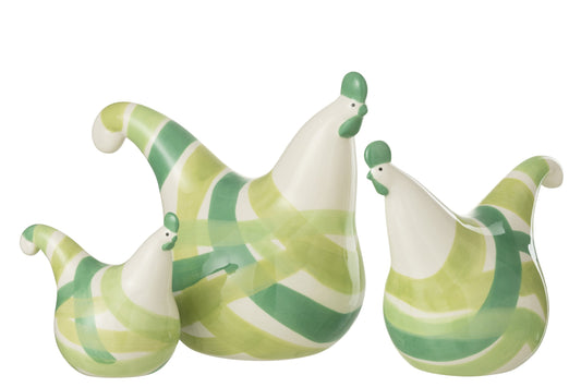 Set Of 3 Hens Lines Dolomite Green Mix