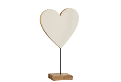 Heart On Stand Mango Wood White Large