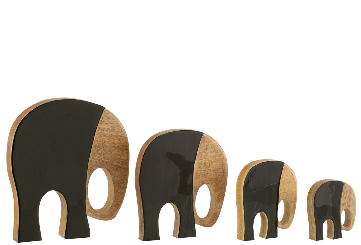 Set Of 4 Elephants Mango Wood Black/Dark Wood