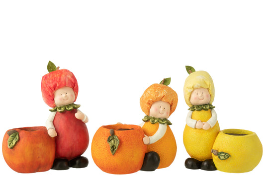 Kid Planter Lemon/Orange/Apple Polyresin Mix Large Assortment Of 3
