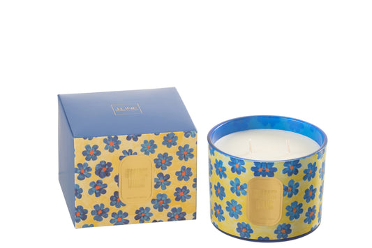 Geurkaars Bloemen Blauw/Geel Small - 30 Uren