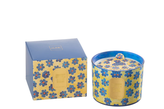 Geurkaars Bloemen Blauw/Geel Small - 30 Uren