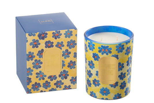 Geurkaars Bloemen Blauw/Geel Large - 70 Uren