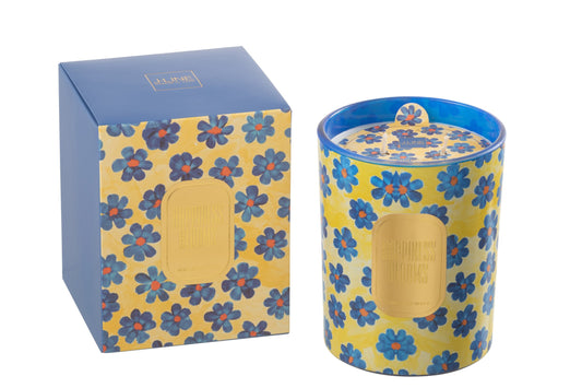 Geurkaars Bloemen Blauw/Geel Large - 70 Uren