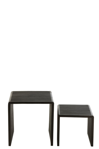 Set Of 2 Coffee Tables Cubic Recycle Teak Black