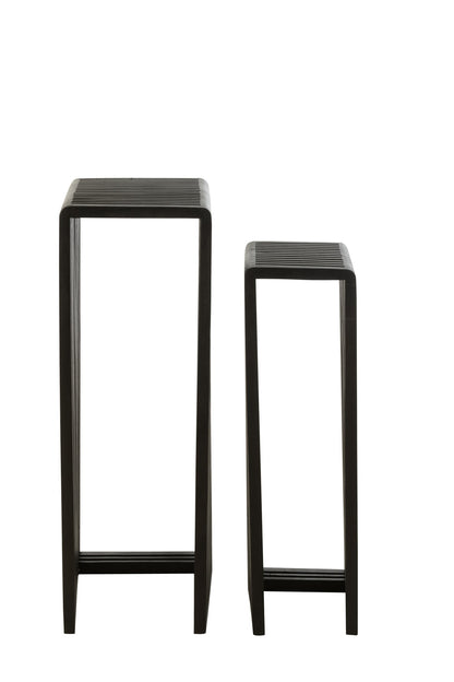 Set Of 2 Side Tables Cubic Recycle Teak Black