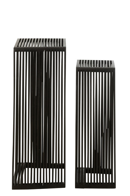 Set Of 2 Side Tables Cubic Recycle Teak Black