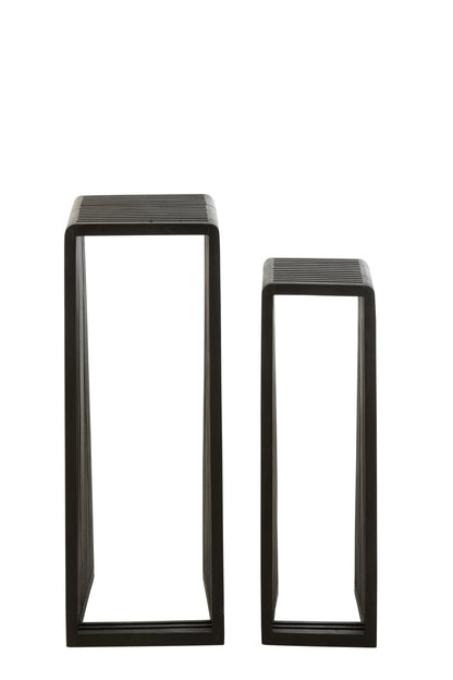 Set Of 2 Side Tables Cubic Recycle Teak Black