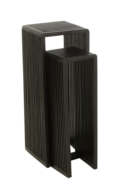 Set Of 2 Side Tables Cubic Recycle Teak Black