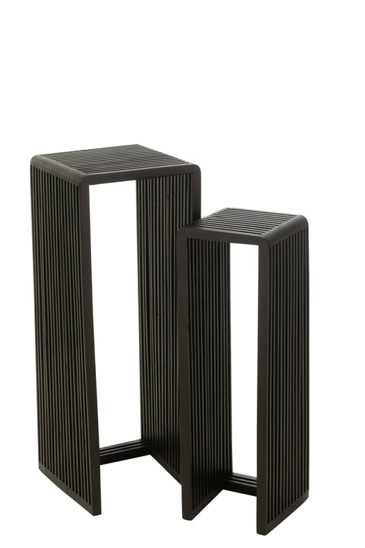 Set Of 2 Side Tables Cubic Recycle Teak Black