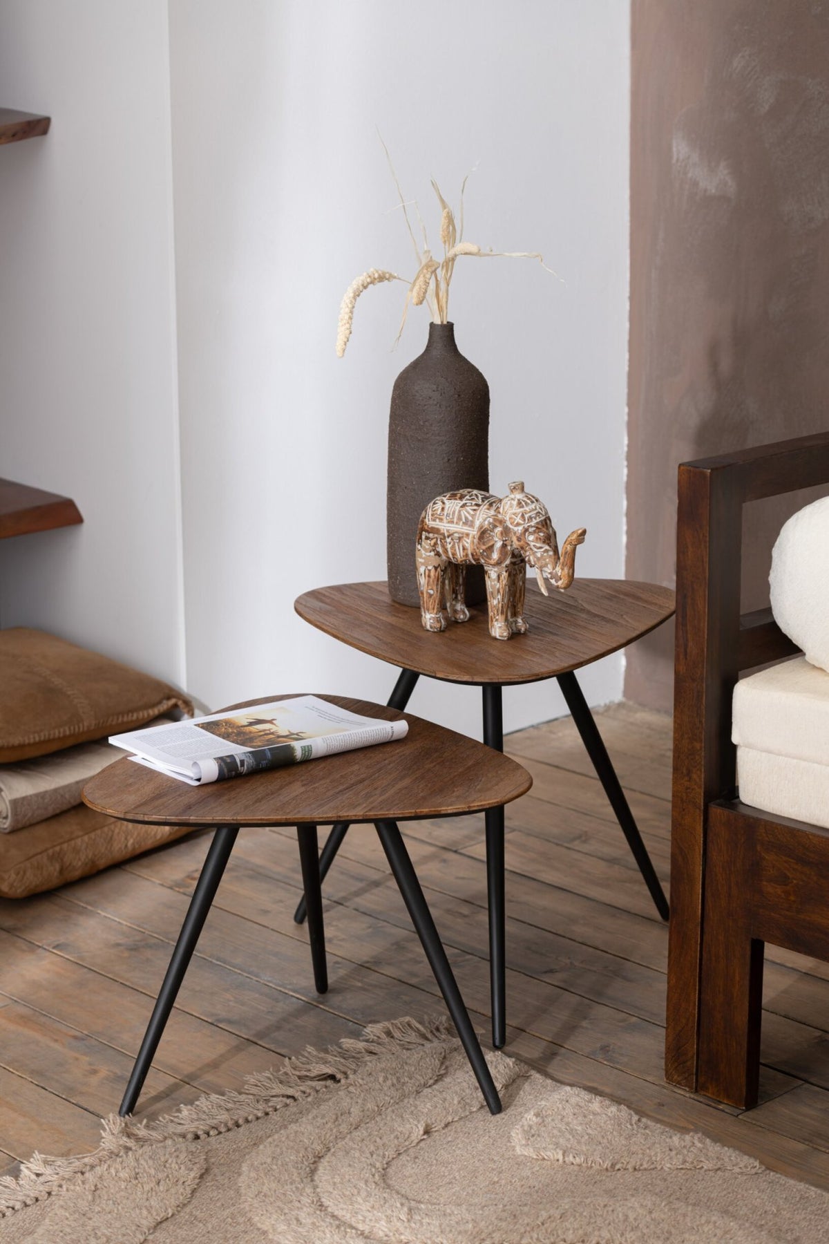 Set Of 2 Tables Triangle Recycle Teak Natural