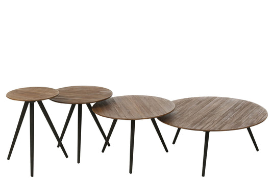 Set Of 4 Tables Round Recycle Teak Natural