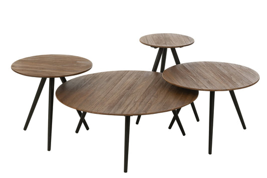 Set Of 4 Tables Round Recycle Teak Natural