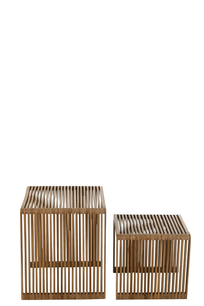 Set Of 2 Coffee Tables Cubic Recycle Teak Natural