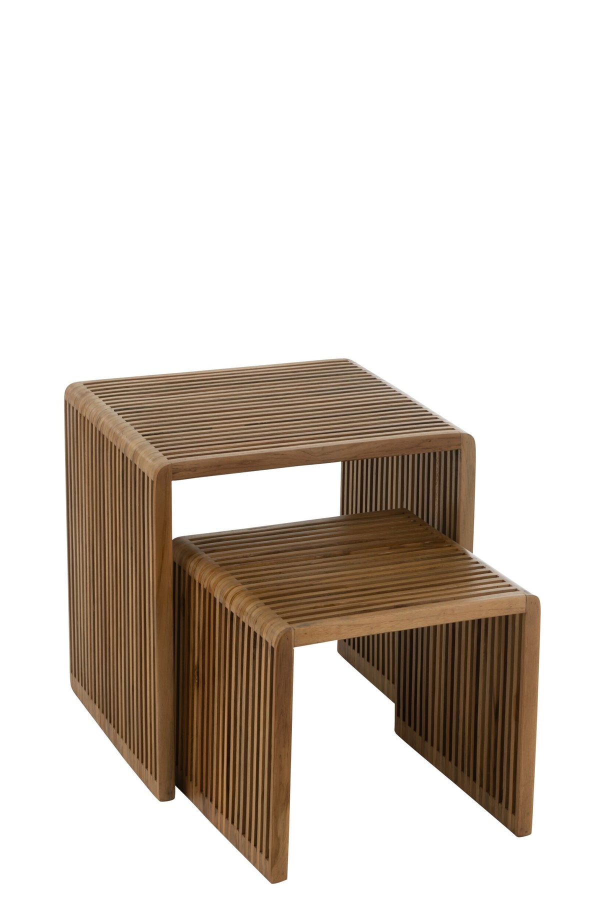 Set Of 2 Coffee Tables Cubic Recycle Teak Natural