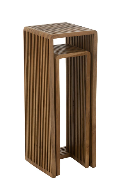 Set Of 2 Side Tables Cubic Recycle Teak Natural