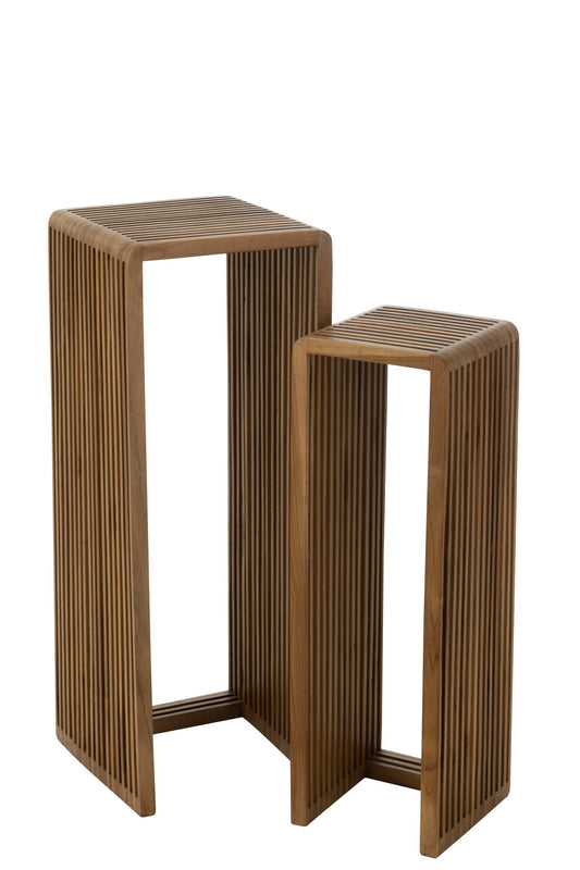 Set Of 2 Side Tables Cubic Recycle Teak Natural