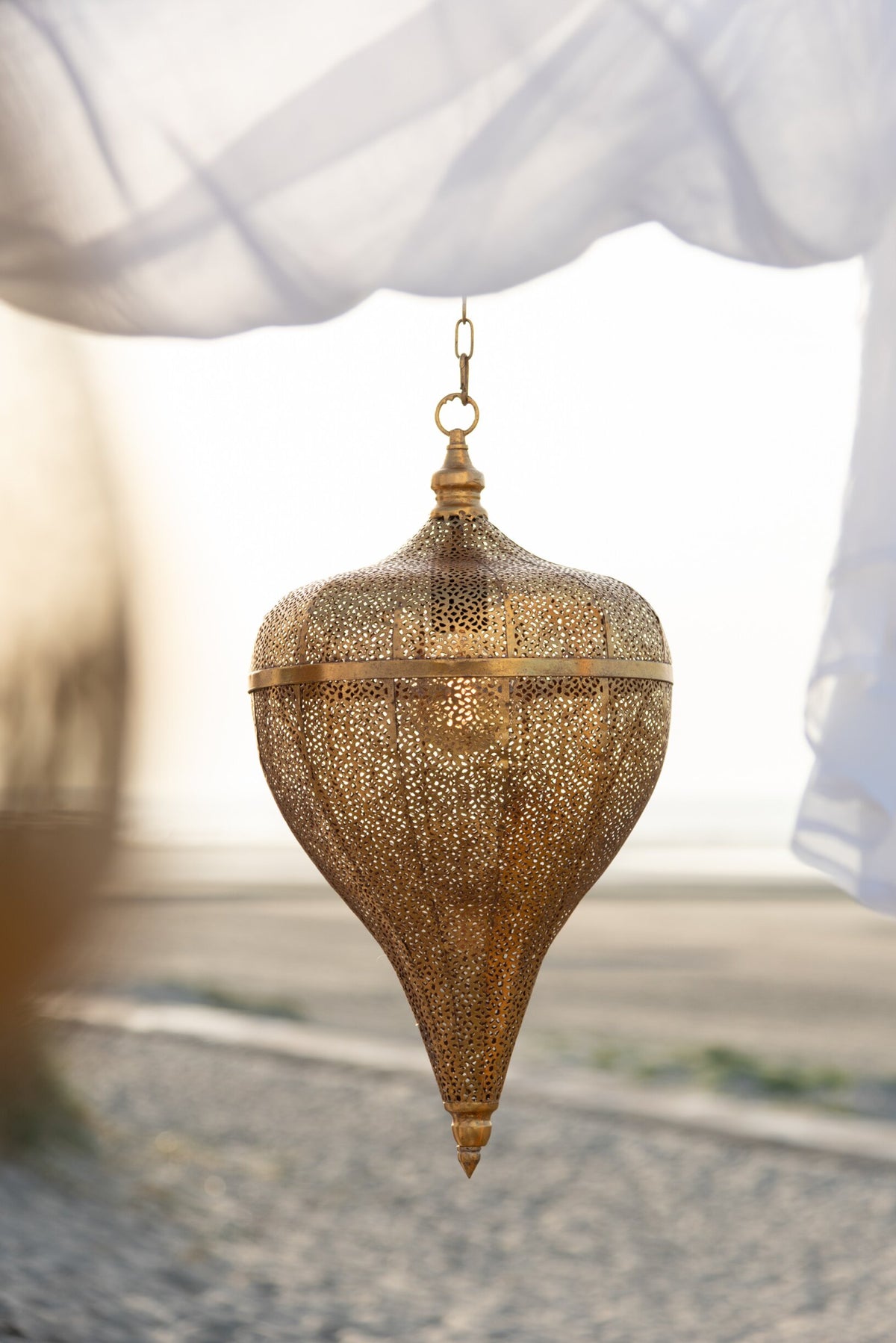 Large gold metal teardrop pendant light