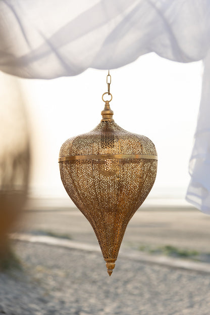 Large gold metal teardrop pendant light
