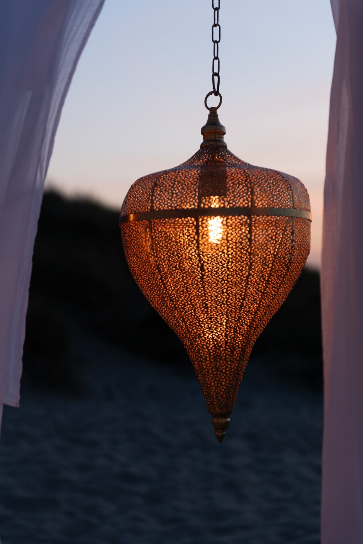 Large gold metal teardrop pendant light