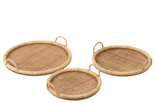 Set van 3 dienblad ovaal rotan/metaal naturel