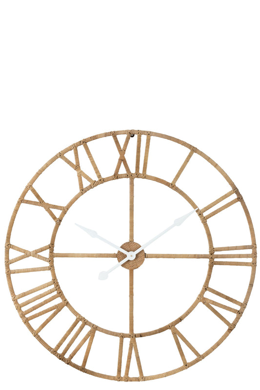 Wall Clock Roman Rattan/Metal Natural Large