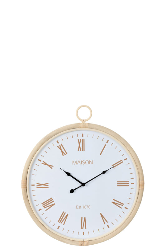 Wall Clock Kyr Rattan/Mdf Natural/White Medium