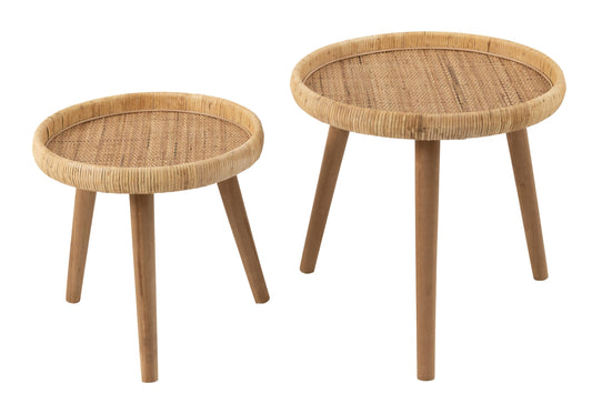 Set Of 2 Side Tables Lurne Rattan/Fir Wood Natural