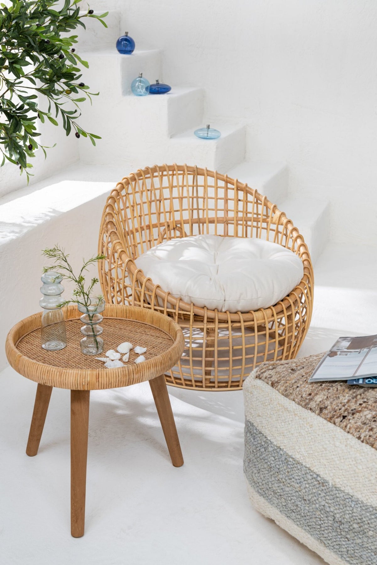 Set Of 2 Side Tables Lurne Rattan/Fir Wood Natural