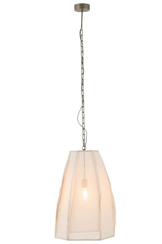 Plafondlamp peer linnen/ijzer wit groot