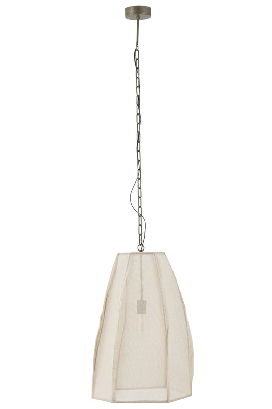 Plafondlamp peer linnen/ijzer wit groot