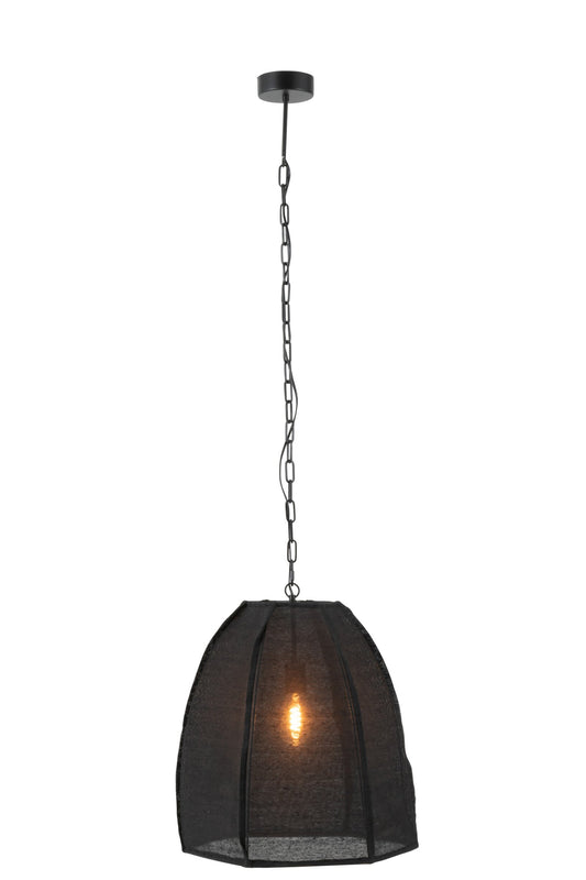 Plafondlamp peer linnen/ijzer zwart klein