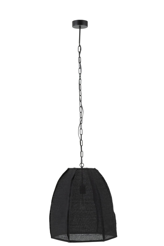 Plafondlamp peer linnen/ijzer zwart klein