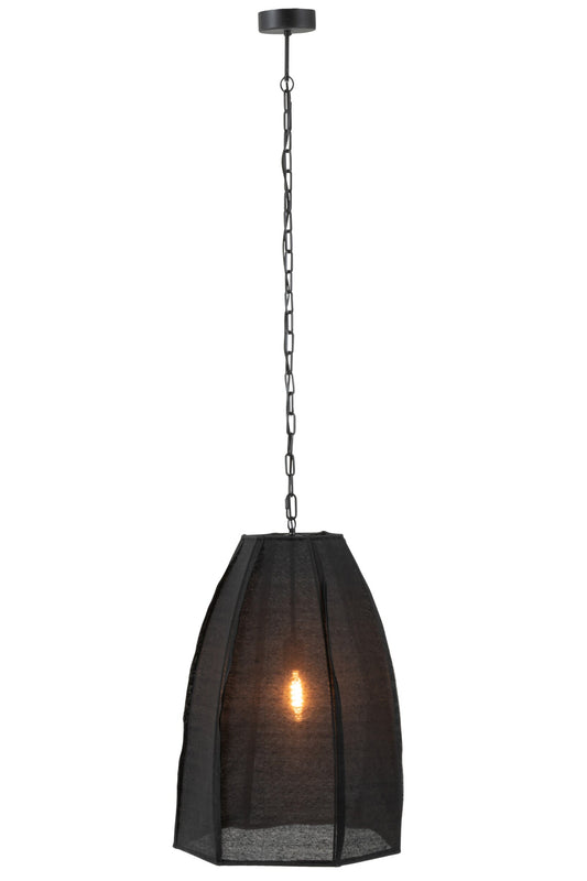 Plafondlamp peer linnen/ijzer zwart groot