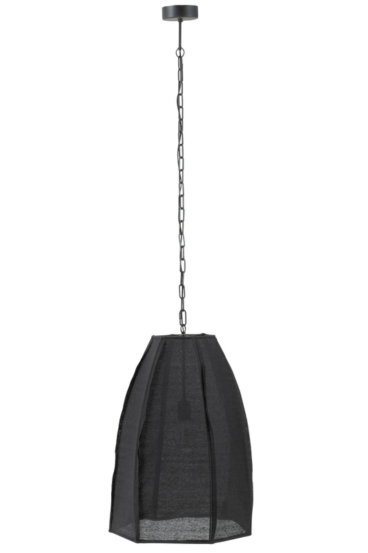 Plafondlamp peer linnen/ijzer zwart groot