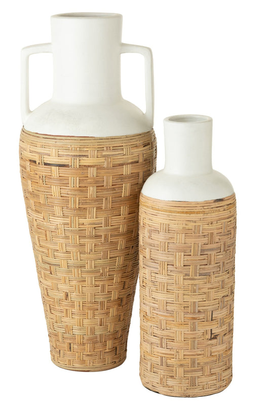 Vase Weaving+Handles Terracota/Rattan White/Natural