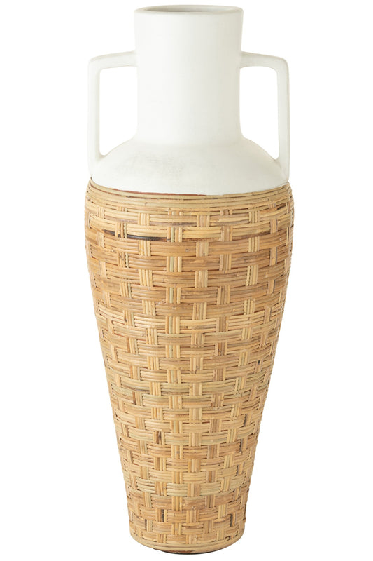 Vase Weaving+Handles Terracota/Rattan White/Natural