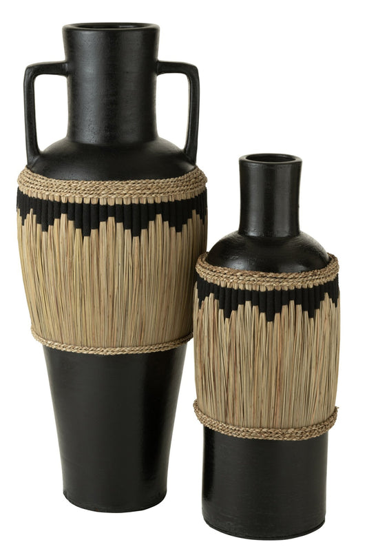 Vase Pattern+Handles Terracota/Seagrass Black/Natural