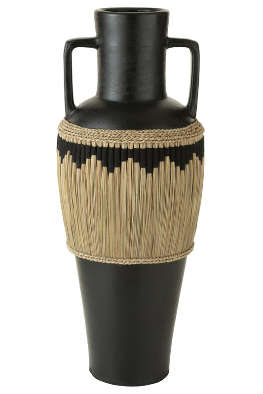 Vase Pattern+Handles Terracota/Seagrass Black/Natural