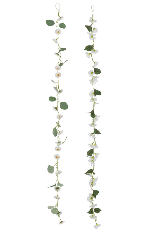 Garland Flowers+Leaves Plastic White/Green Assortment Of 2