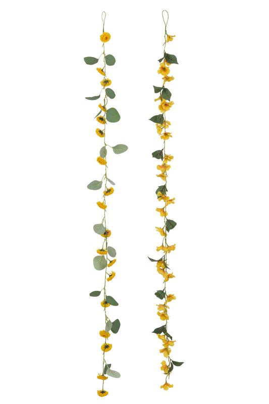 Garland Flowers+Leaves Plastic Yellow/Green Assortment Of 2