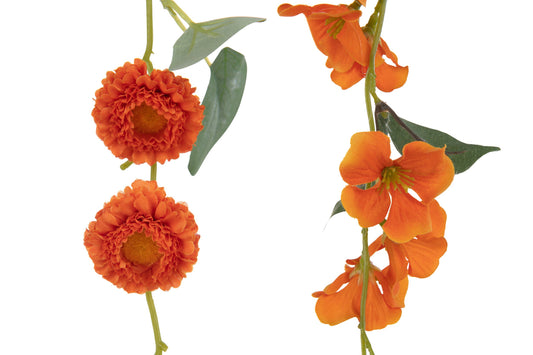 Garland Flowers+Leaves Plastic Orange/Green Assortment Of 2