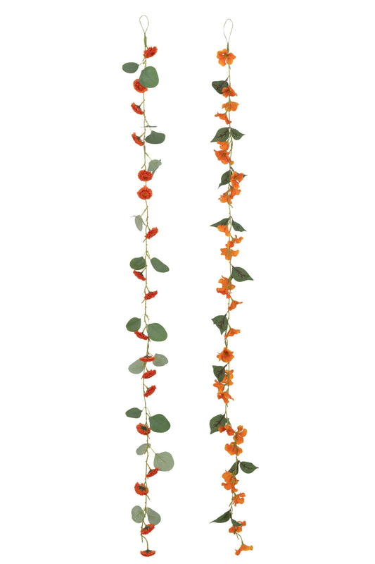 Garland Flowers+Leaves Plastic Orange/Green Assortment Of 2