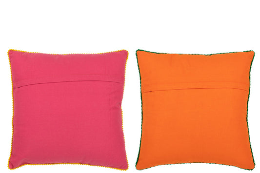 Cushion Flowers Embroidery Cotton/Polyester Orange/Pink Assortment Of 2