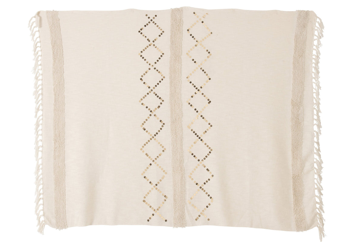 Plaid Diamonds+Fringes Cotton/Sequin White/Gold